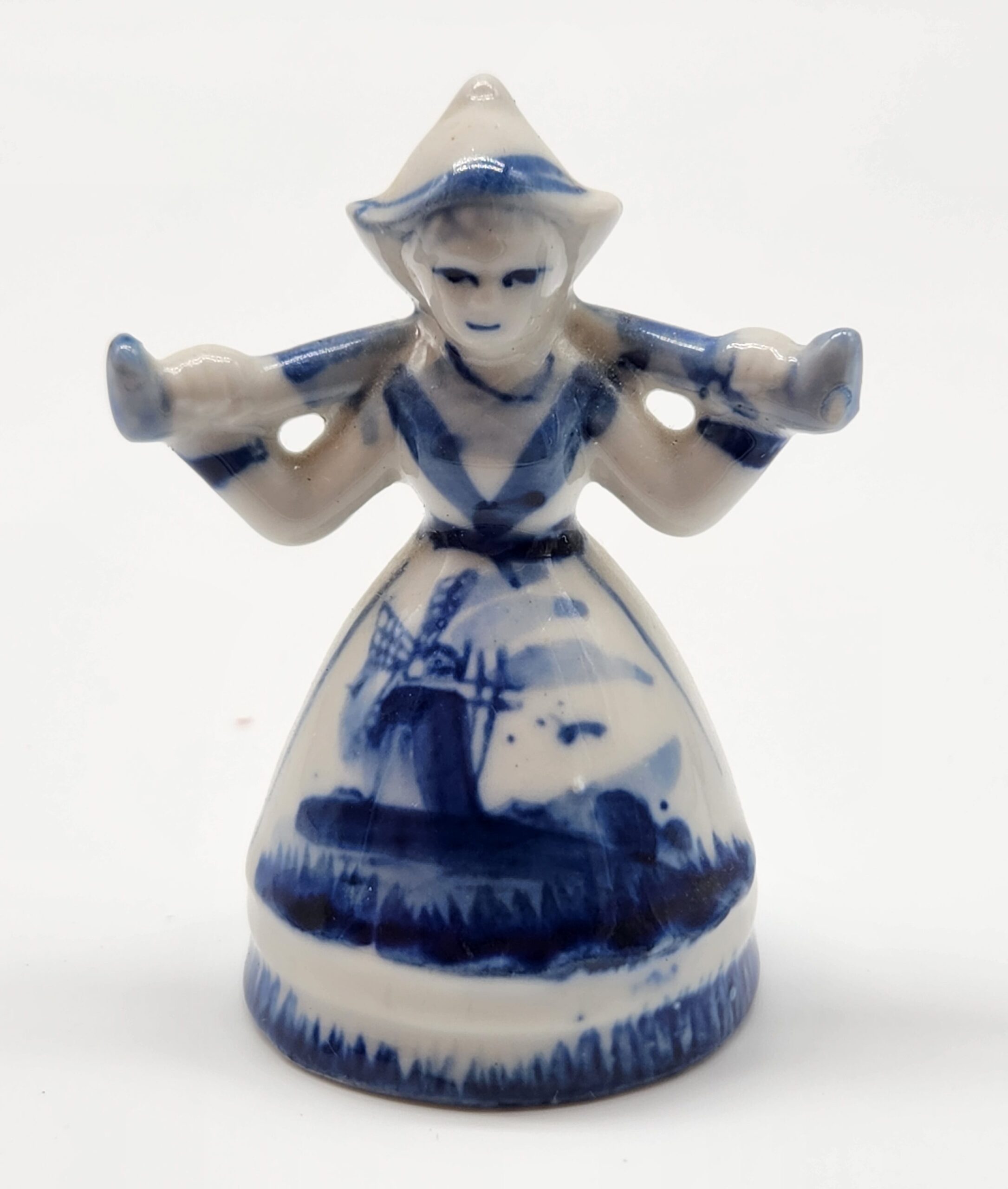 Vintage Delft Blue Porcelain Milkmaid and Windmill Figurine - Dutch Netherlands Holland - Image 6