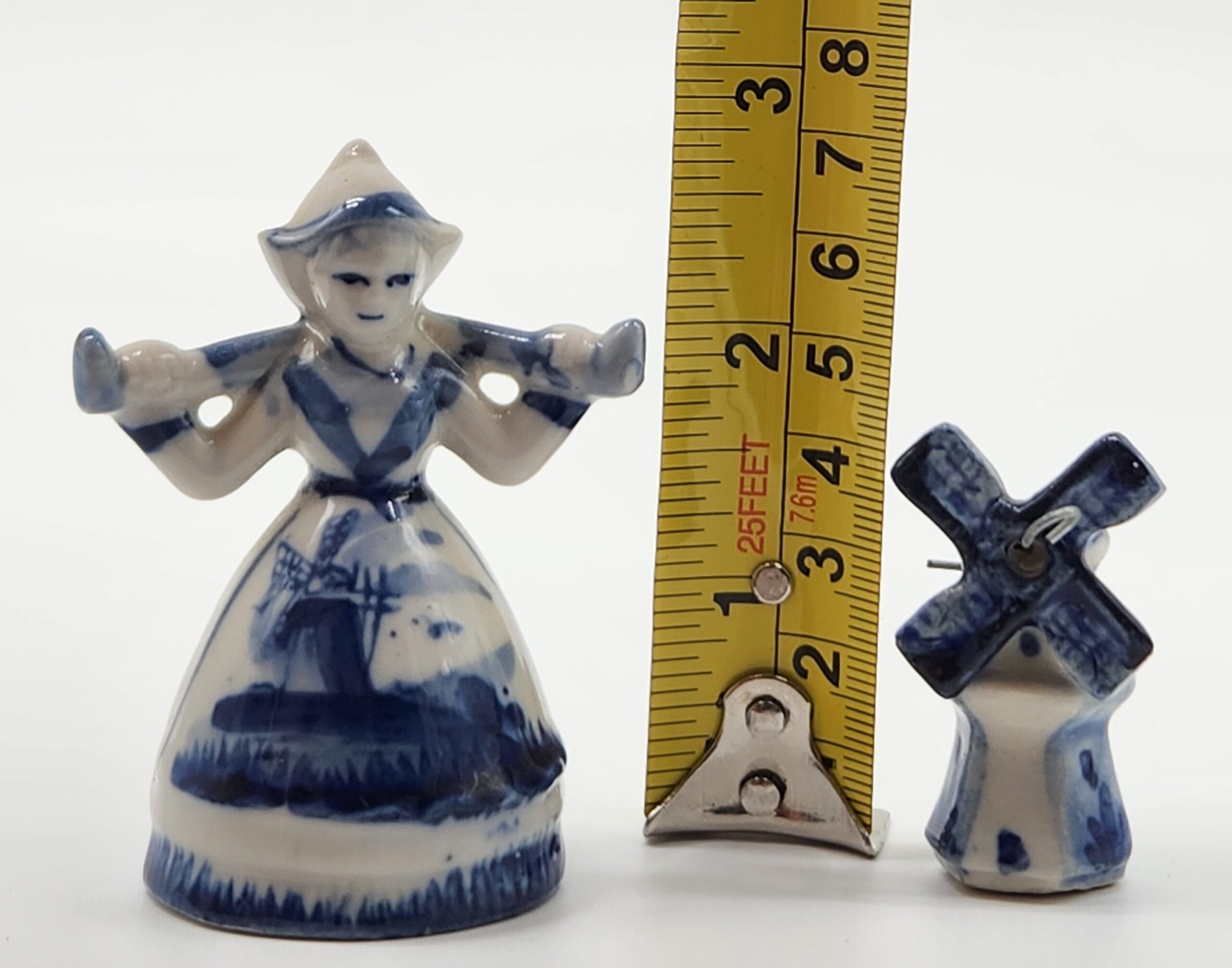 Vintage Delft Blue Porcelain Milkmaid and Windmill Figurine - Dutch Netherlands Holland - Image 8