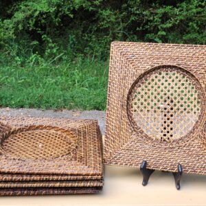 Set of 5 Handwoven Rattan Table Charger Plates - Vintage BOHO