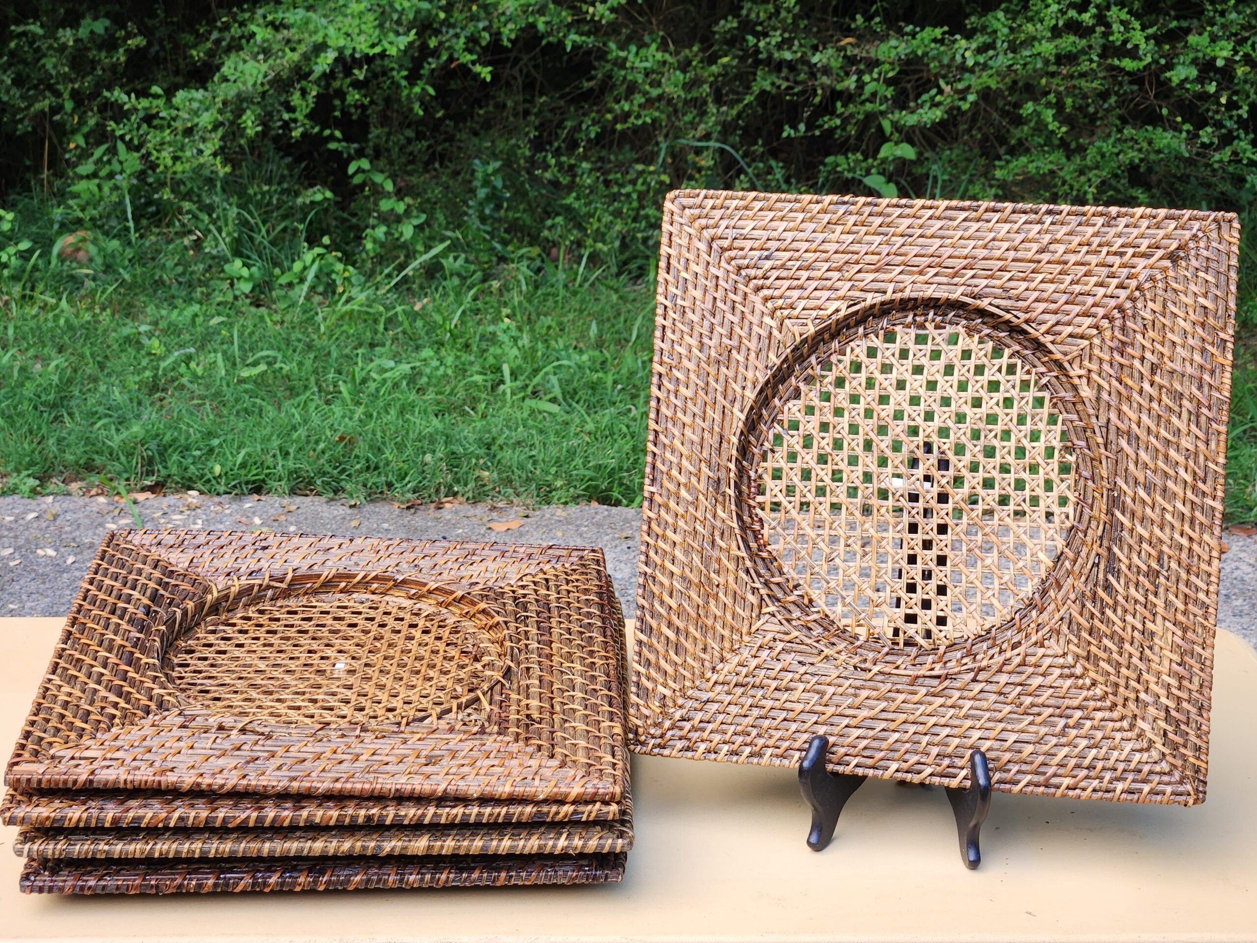Set of 5 Handwoven Rattan Table Charger Plates - Vintage BOHO