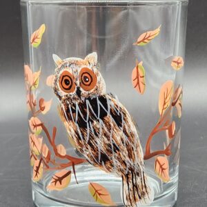 Hand Painted Owl Candle Holder / Drinking Glass / Tumbler Vase