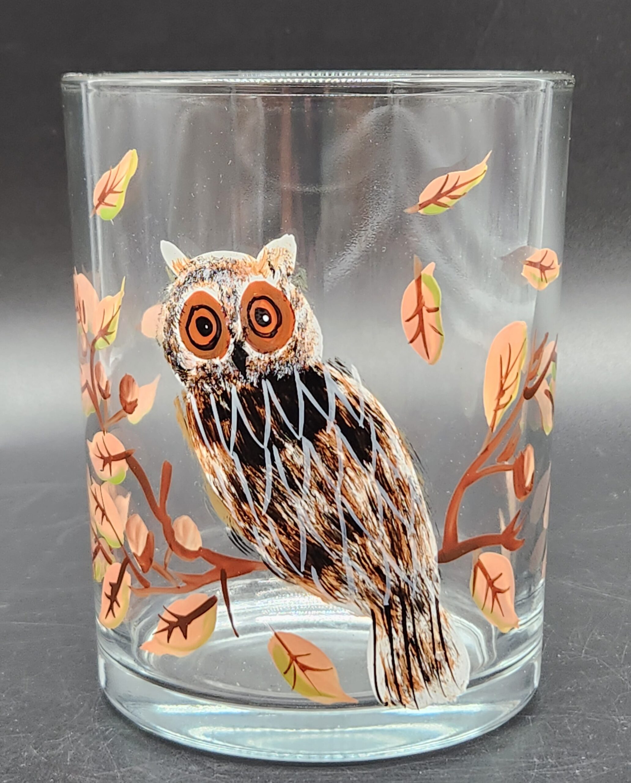 Hand Painted Owl Candle Holder / Drinking Glass / Tumbler Vase