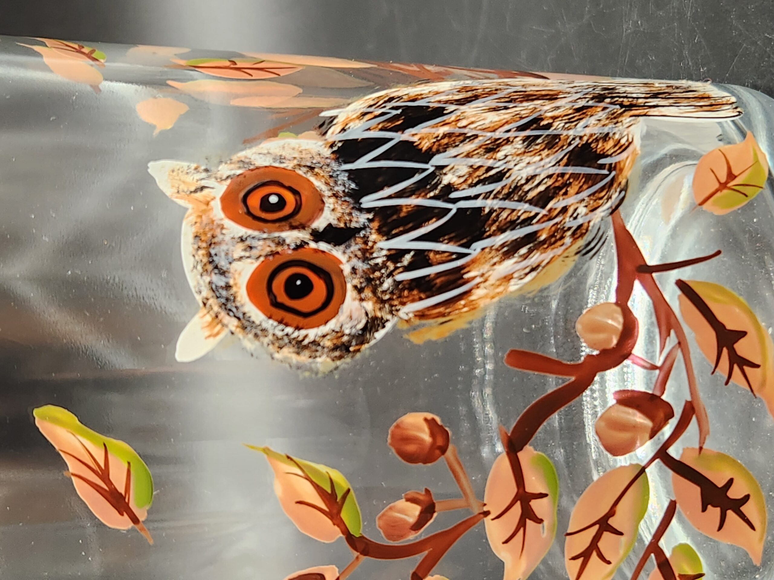 Hand Painted Owl Candle Holder / Drinking Glass / Tumbler Vase - Image 4