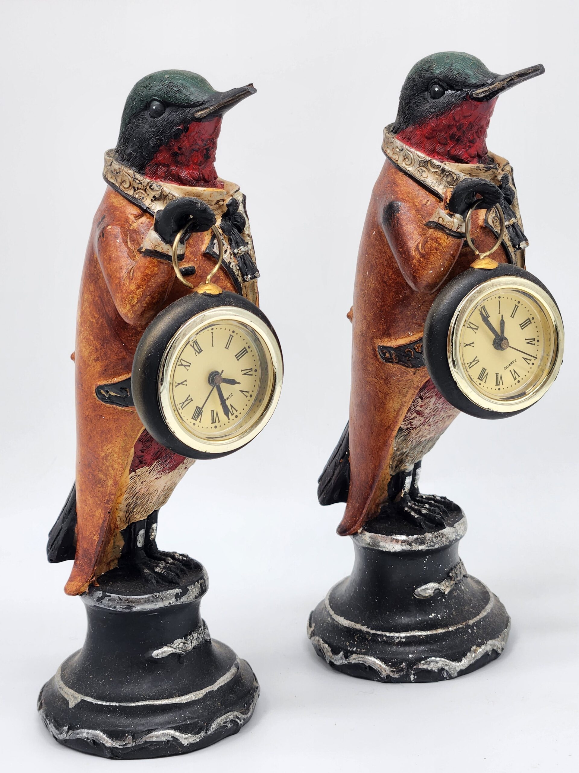Mullanium Steampunk Hummingbird Figurines w/ Working Quartz Pocket Watch
