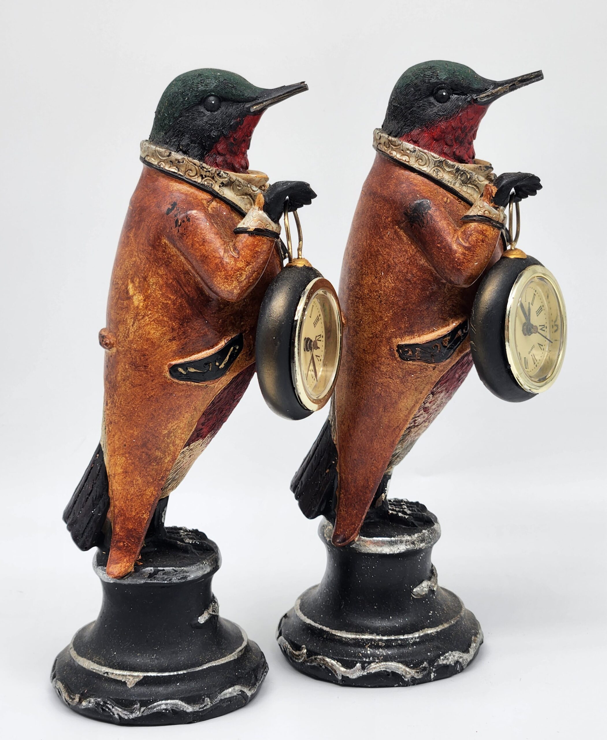 Mullanium Steampunk Hummingbird Figurines w/ Working Quartz Pocket Watch - Image 2
