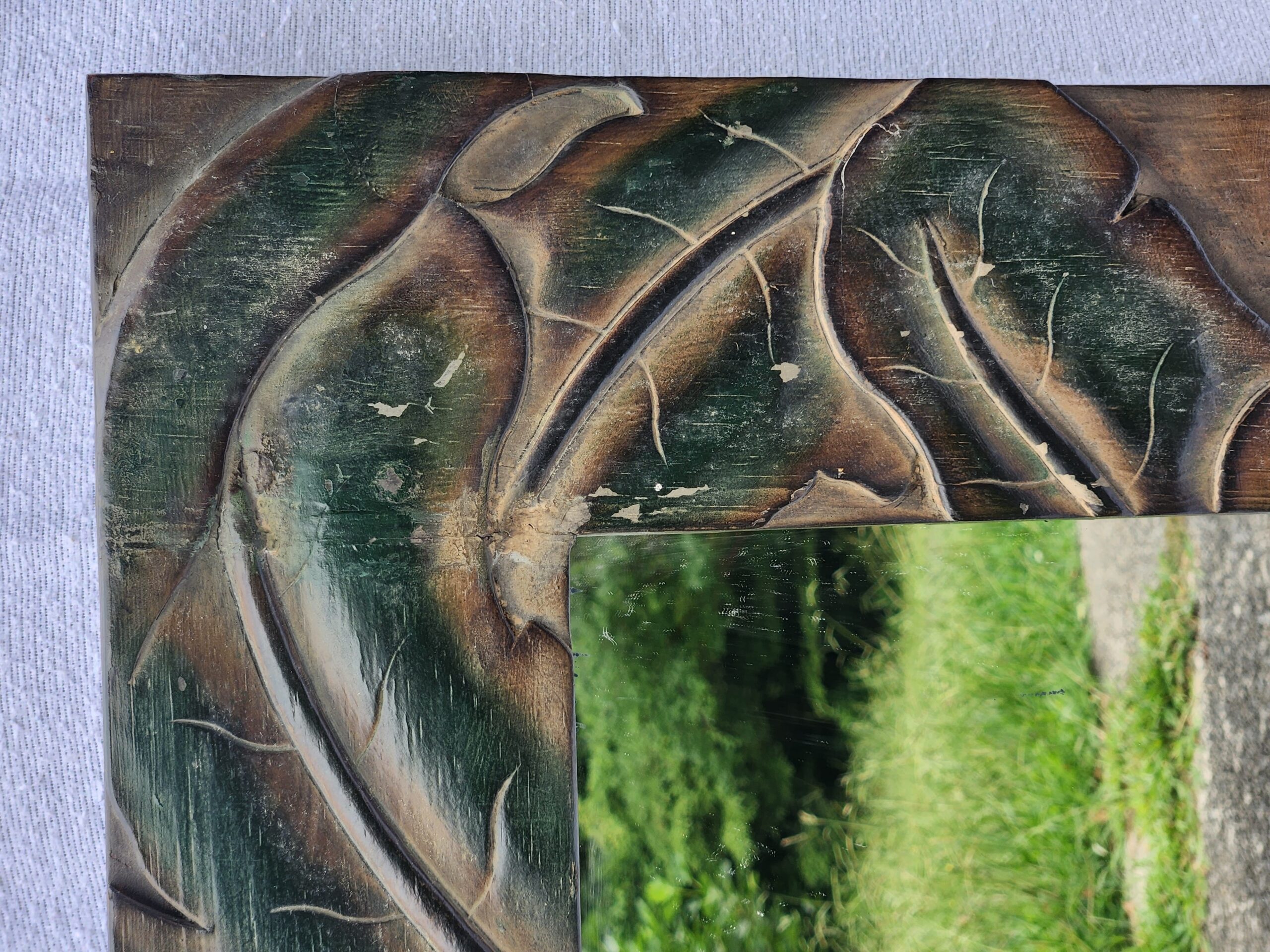 Vintage Carved Wood Frame Wall Mirror - Tropical Palm Motif - Image 6