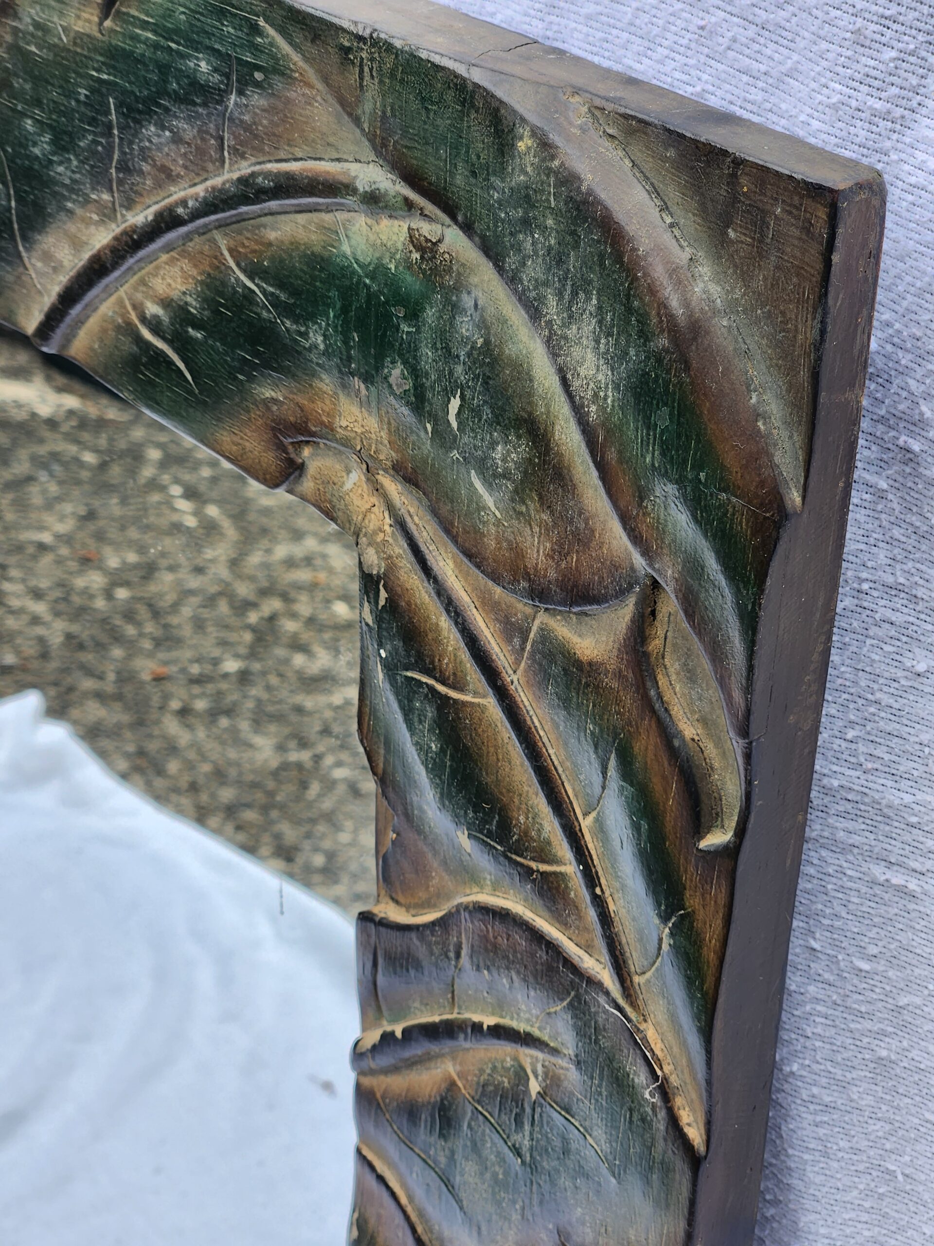 Vintage Carved Wood Frame Wall Mirror - Tropical Palm Motif - Image 7