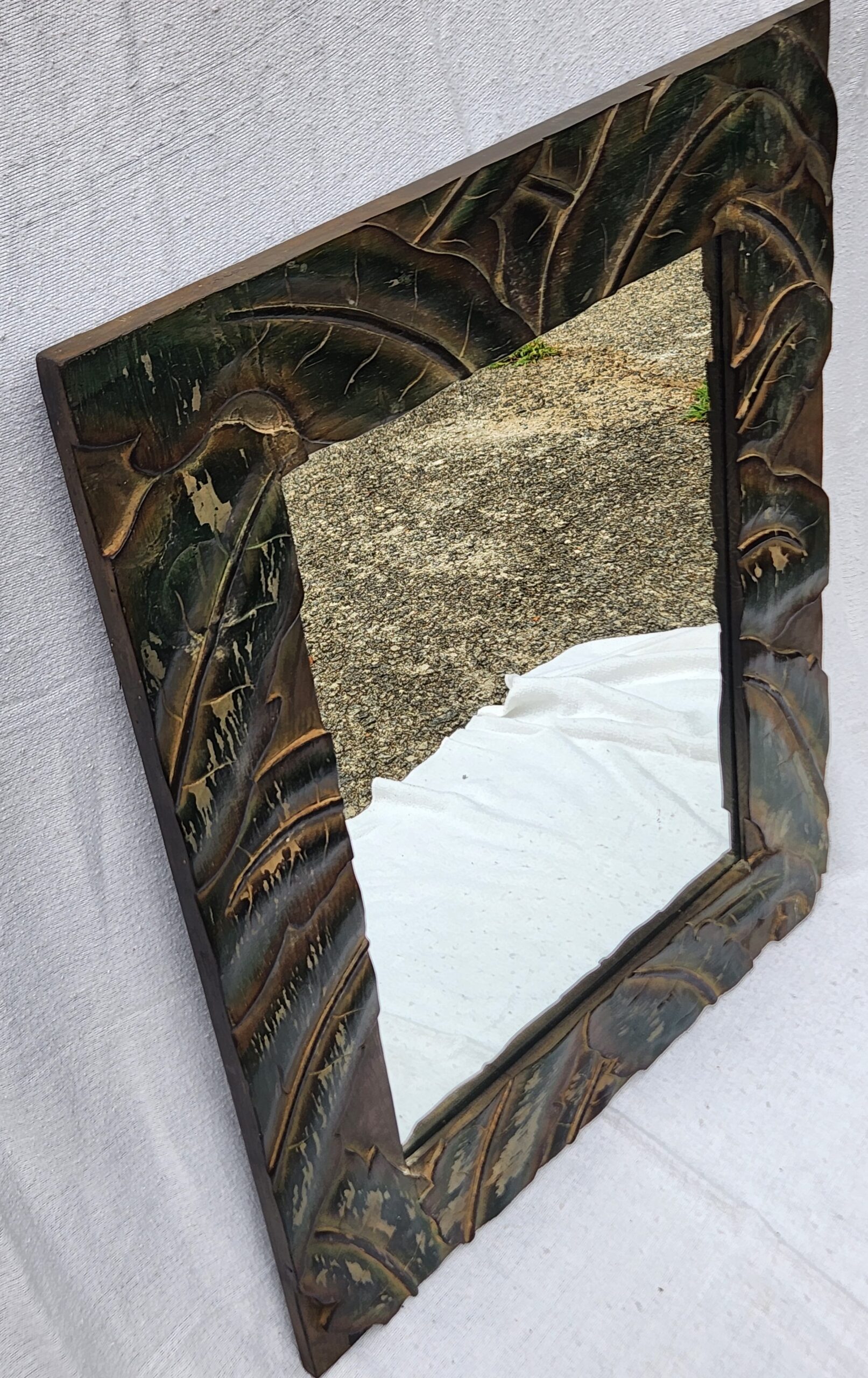 Vintage Carved Wood Frame Wall Mirror - Tropical Palm Motif - Image 9
