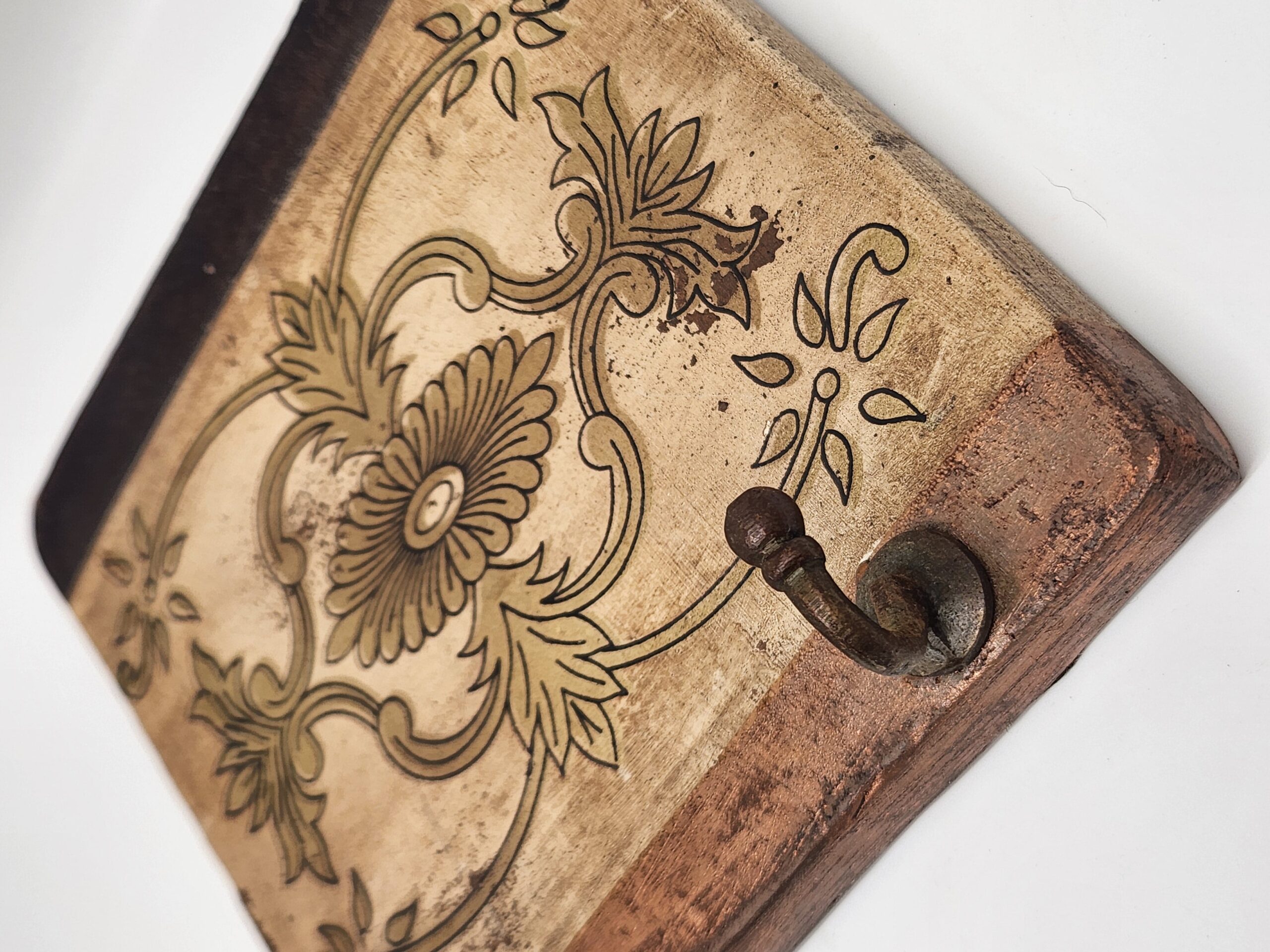 Square Mediterranean Handmade Painted Terracotta Brass Coat Hooks - Image 7