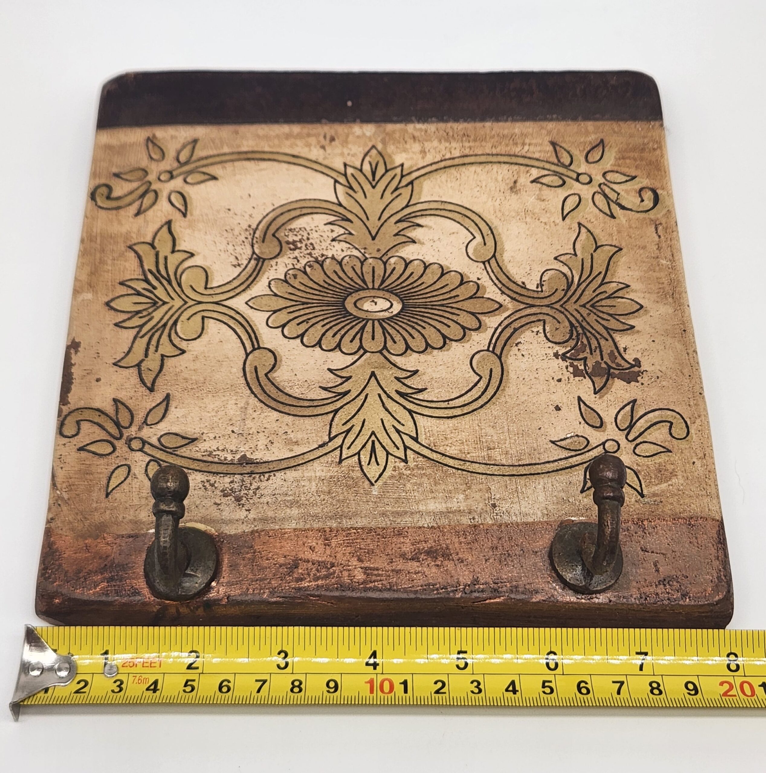 Square Mediterranean Handmade Painted Terracotta Brass Coat Hooks - Image 8