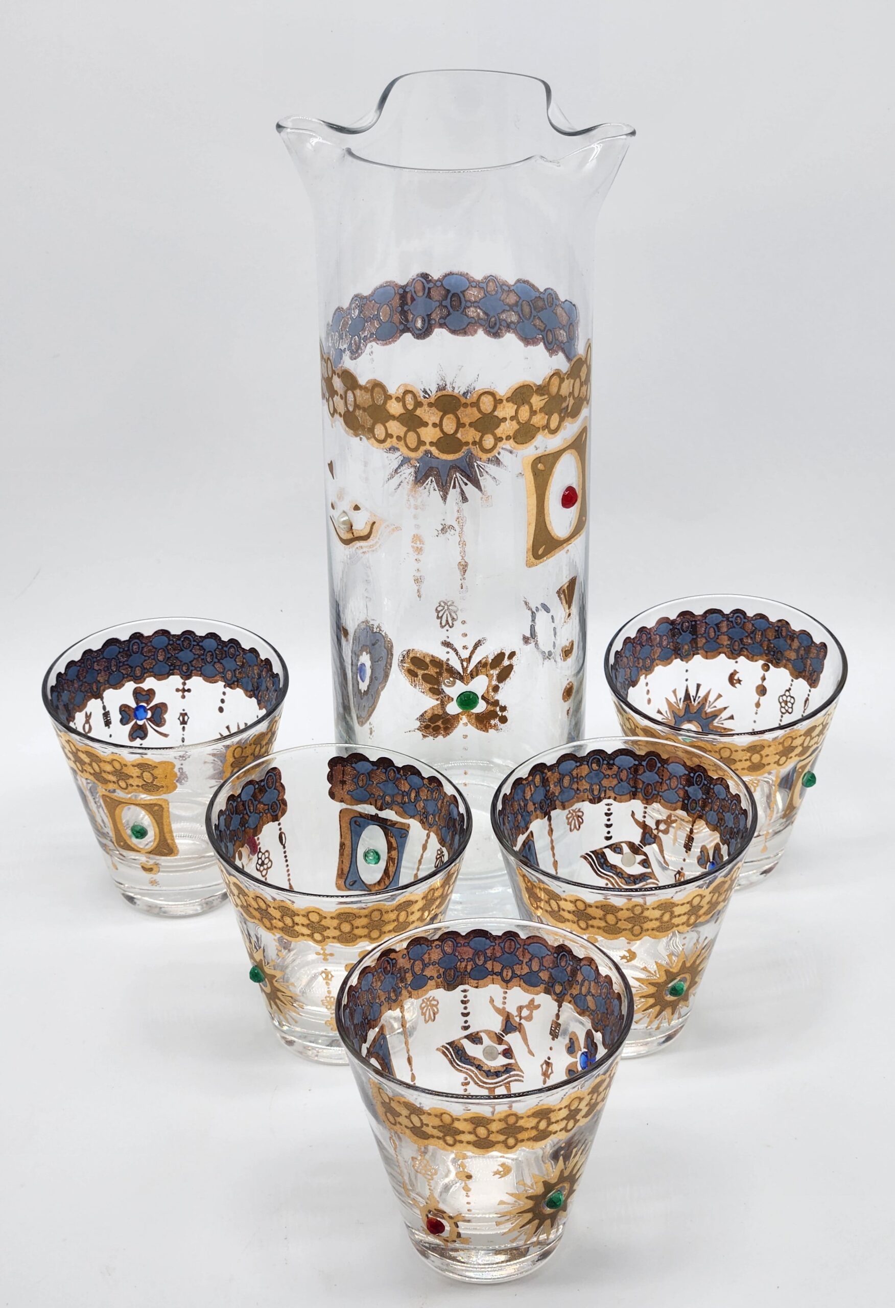 Rare Culver 1960s 22-Karat Gold Charm Bracelet Cocktail Pitcher & 5 Rocks Glasses - Image 2