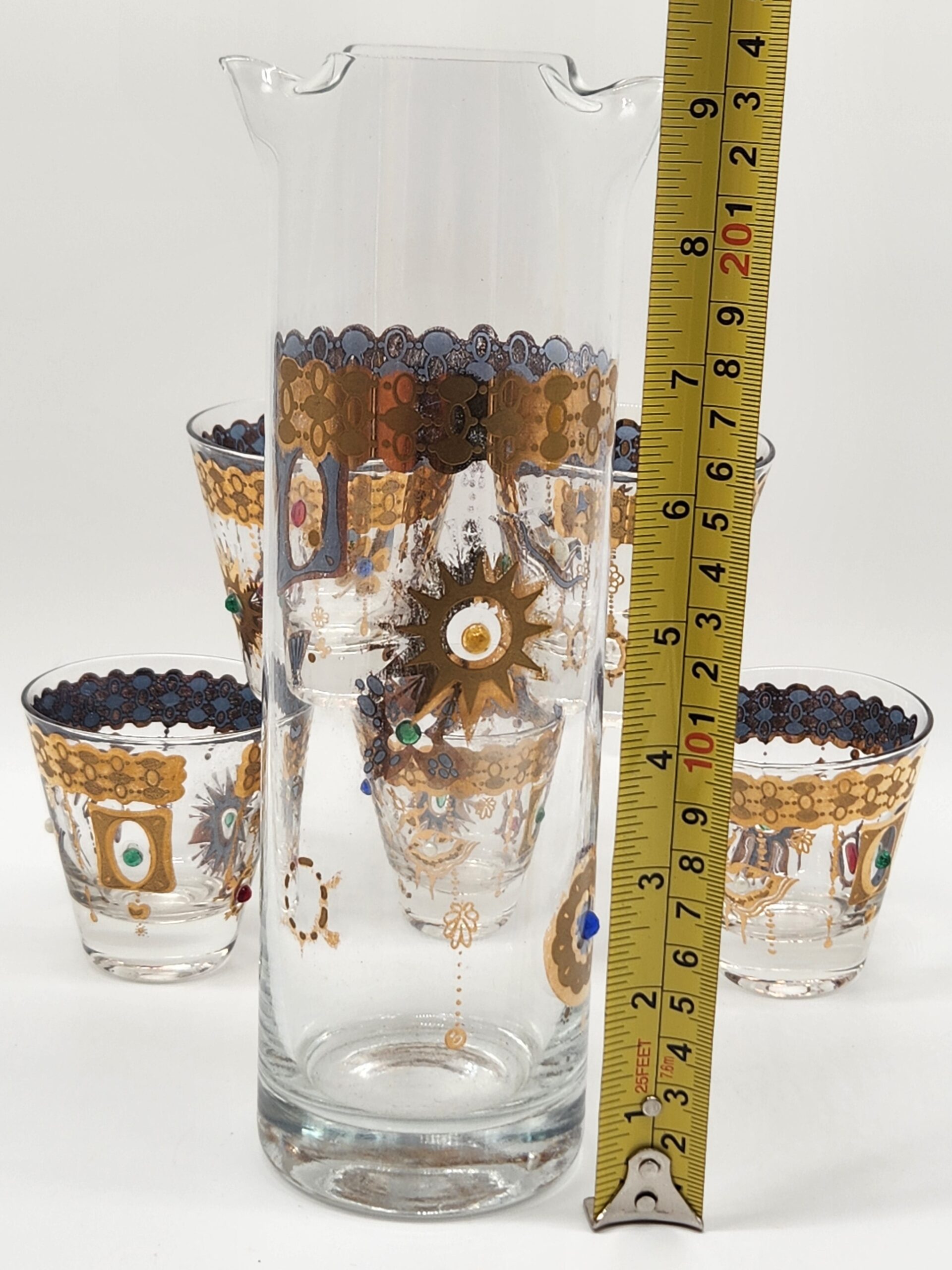 Rare Culver 1960s 22-Karat Gold Charm Bracelet Cocktail Pitcher & 5 Rocks Glasses - Image 9