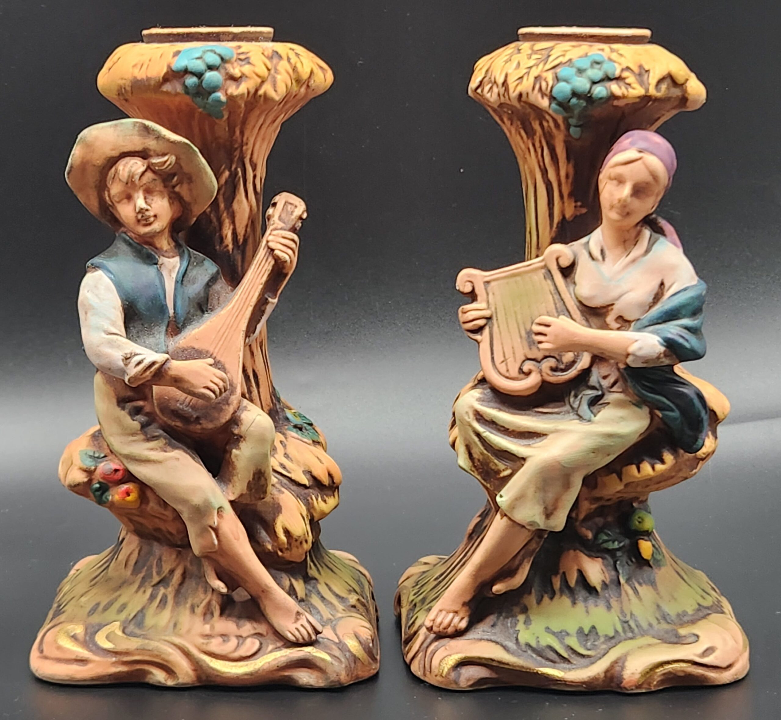 1950s National Potteries "Arcadia" Ceramic Candle Holders