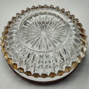 Vintage Diamond Point Crystal Serving Bowl w/ Silver Plated Rim