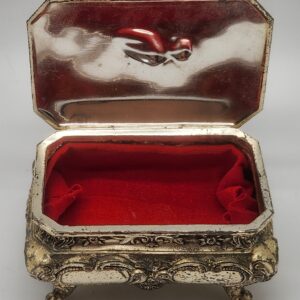 Vintage Silver-Plated Rococo Style Velvet-Lined Metal Trinket Box