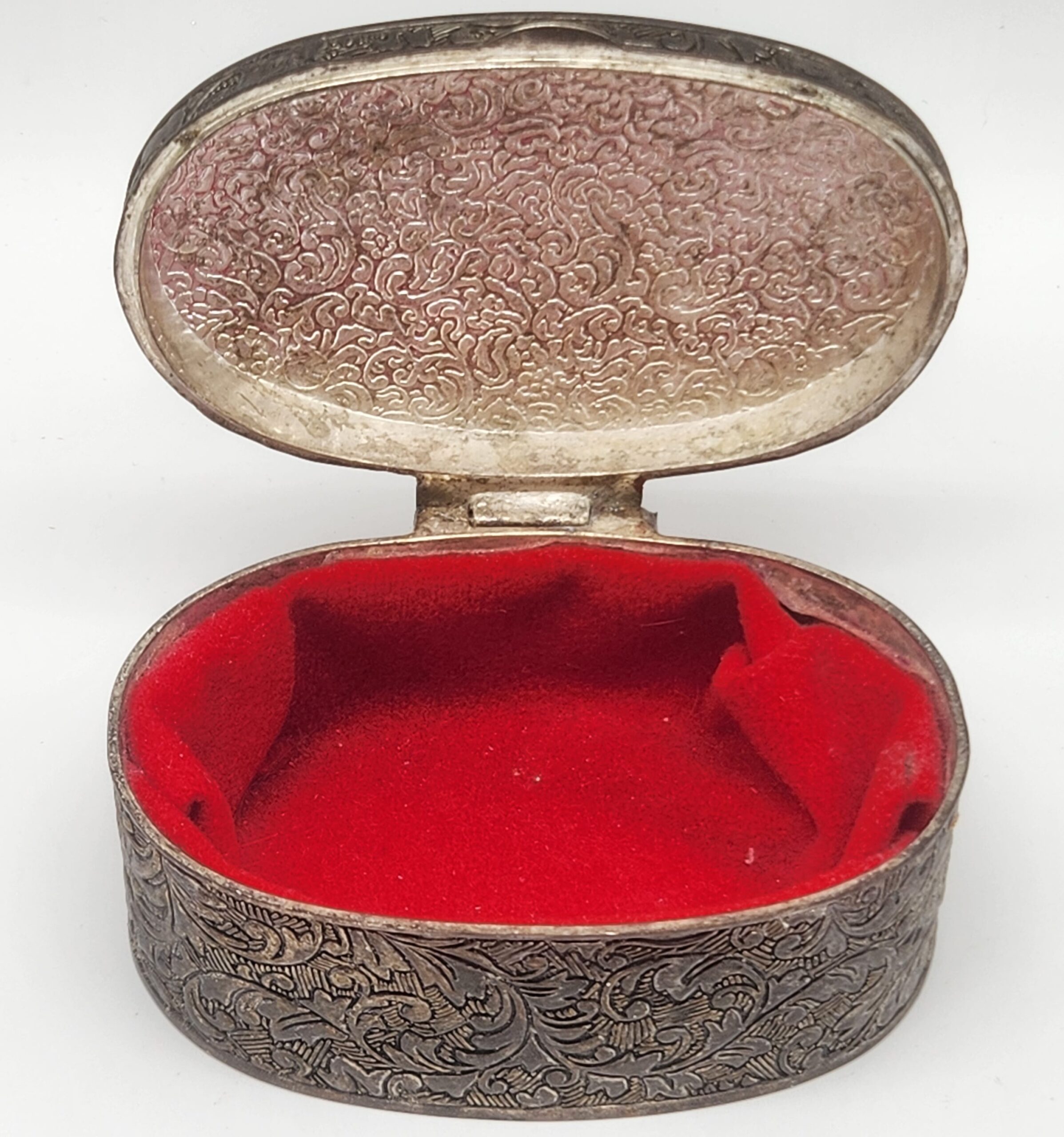 Vintage Silver-Plated Trinket Box Red Velvet Lining