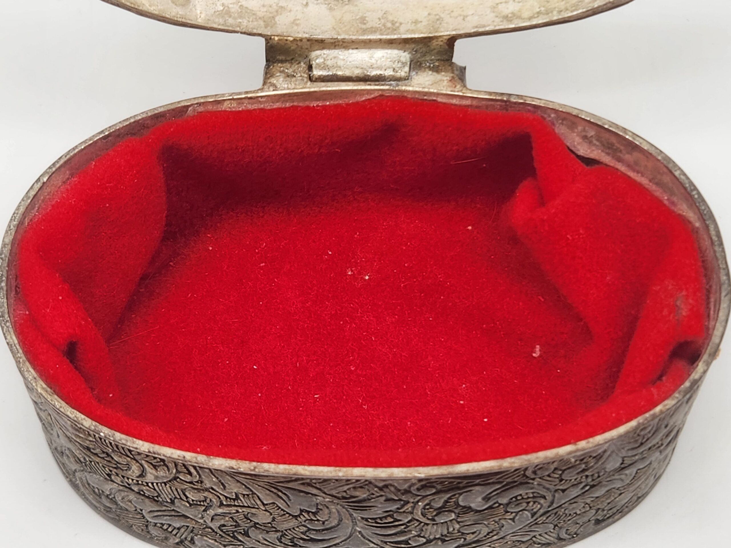 Vintage Silver-Plated Trinket Box Red Velvet Lining - Image 2