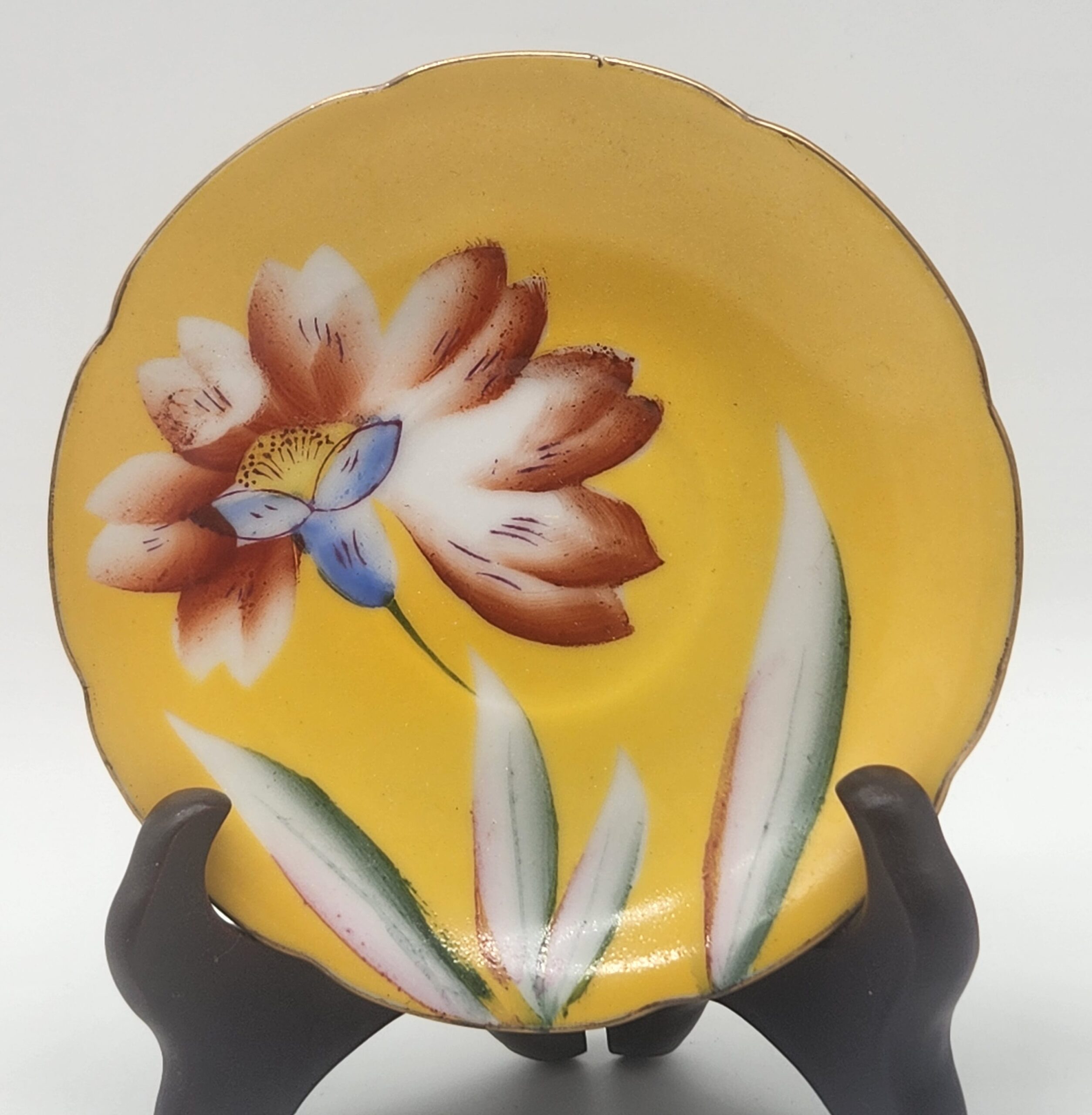 1940s Trimont Occupied Japan China Saucer Plate Hand-Painted Red Flora
