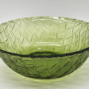 Vintage Indiana Glass Green Basket Weave Bowl