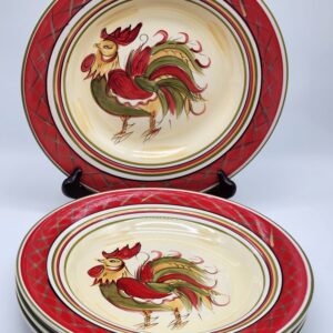 HD Designs "Rafael Rooster" Collection Hand Painted Soup / Pasta Bowls - Set of 4