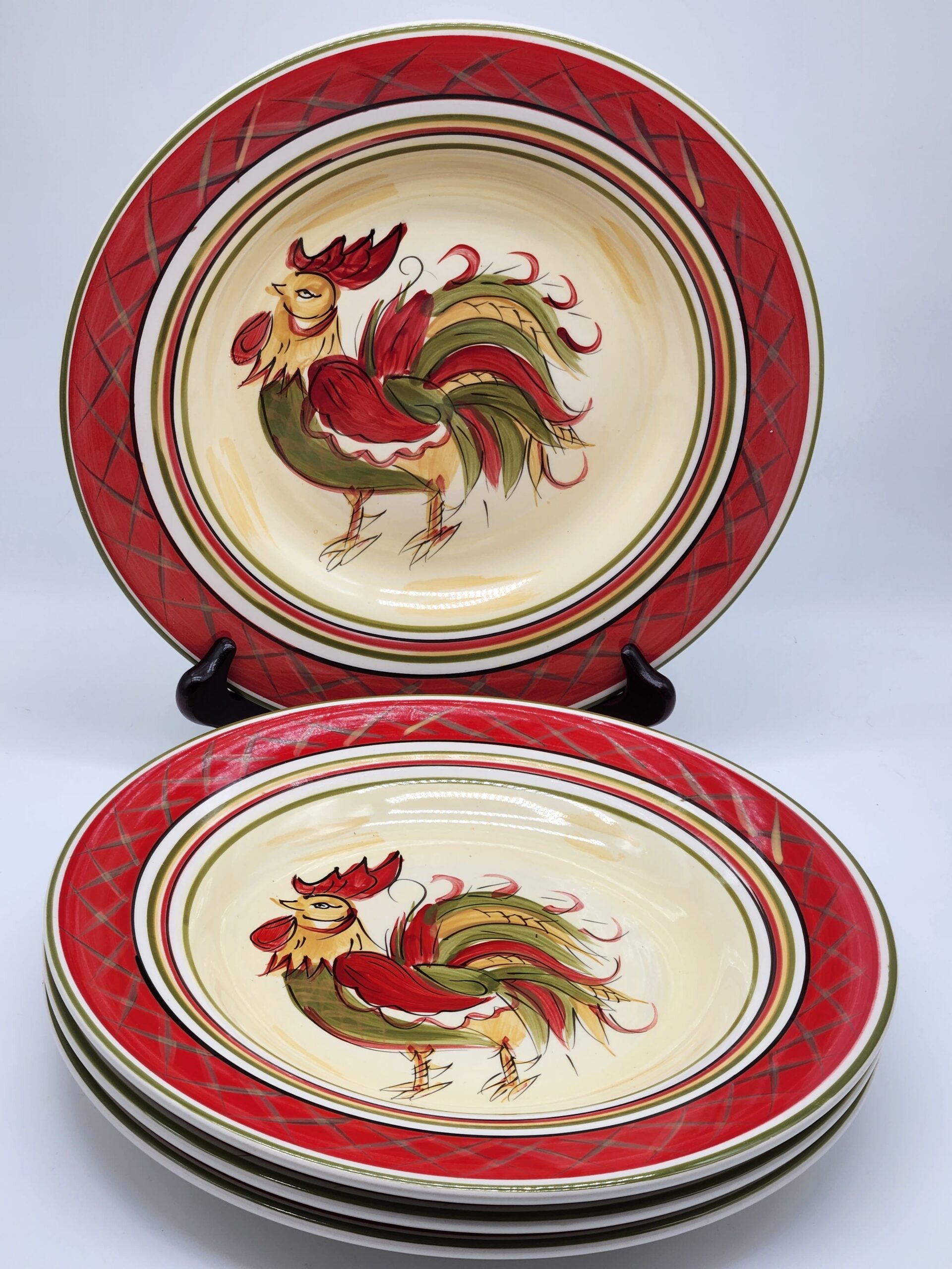 HD Designs "Rafael Rooster" Collection Hand Painted Soup / Pasta Bowls - Set of 4