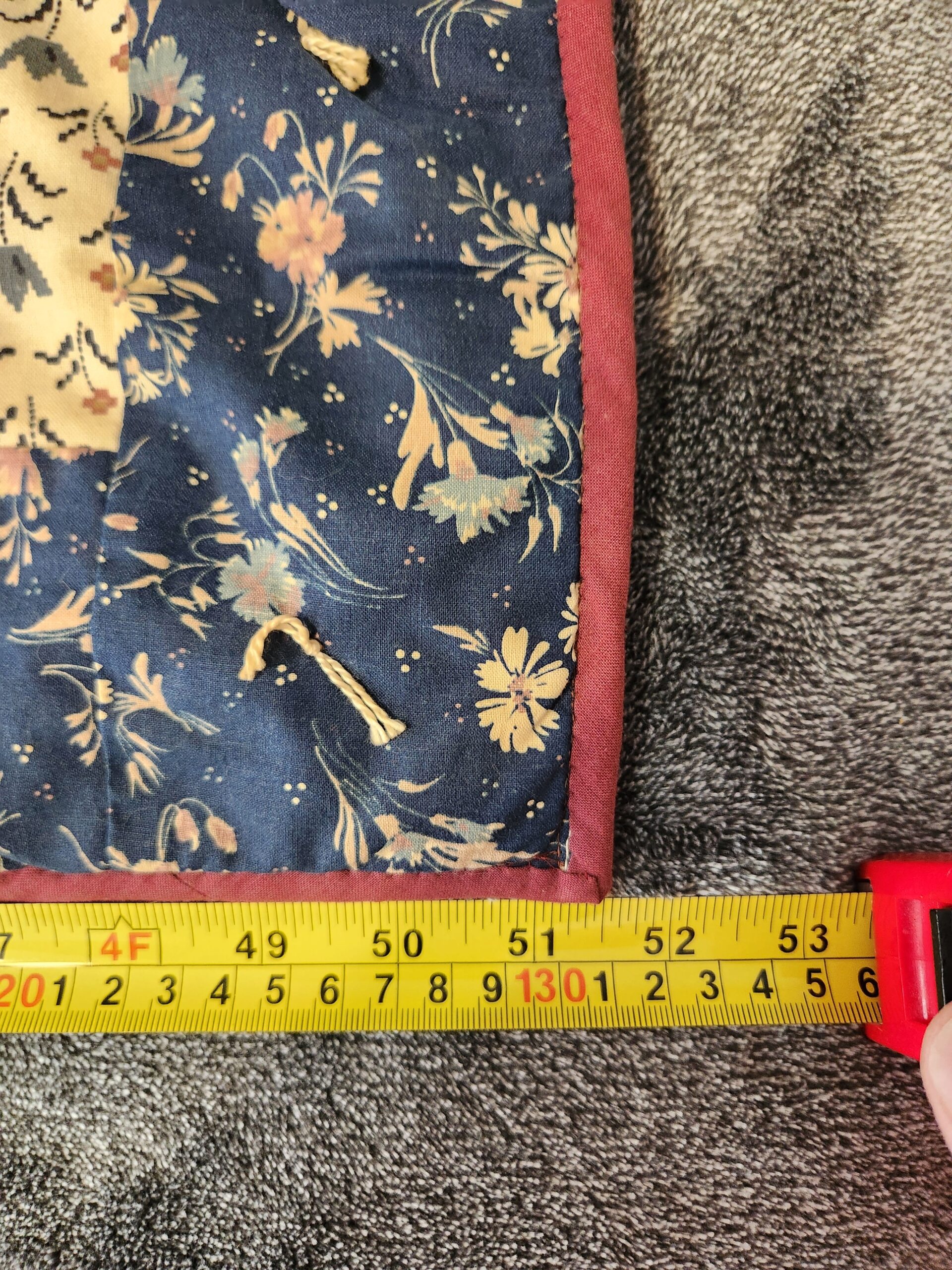 Vintage 1988 Signed Handmade Blue Calico Quilt Triple Rail Fence w/ Appliquéd Flower - Image 9