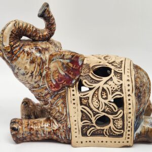 Bohemian Ceramic Elephant Statue Drip Glaze Trunk Up Lucky Decor Candle Holder