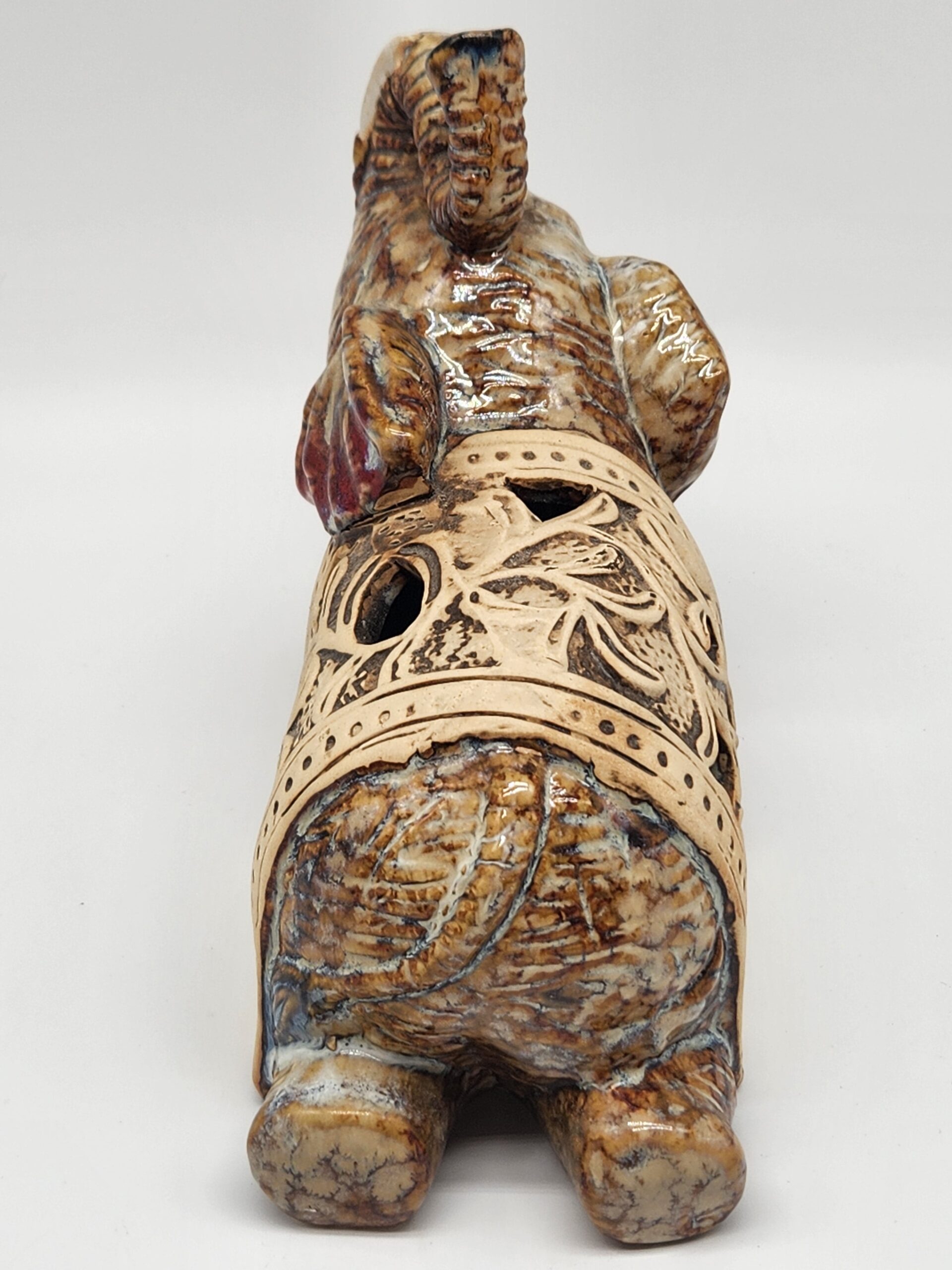 Bohemian Ceramic Elephant Statue Drip Glaze Trunk Up Lucky Decor Candle Holder - Image 3