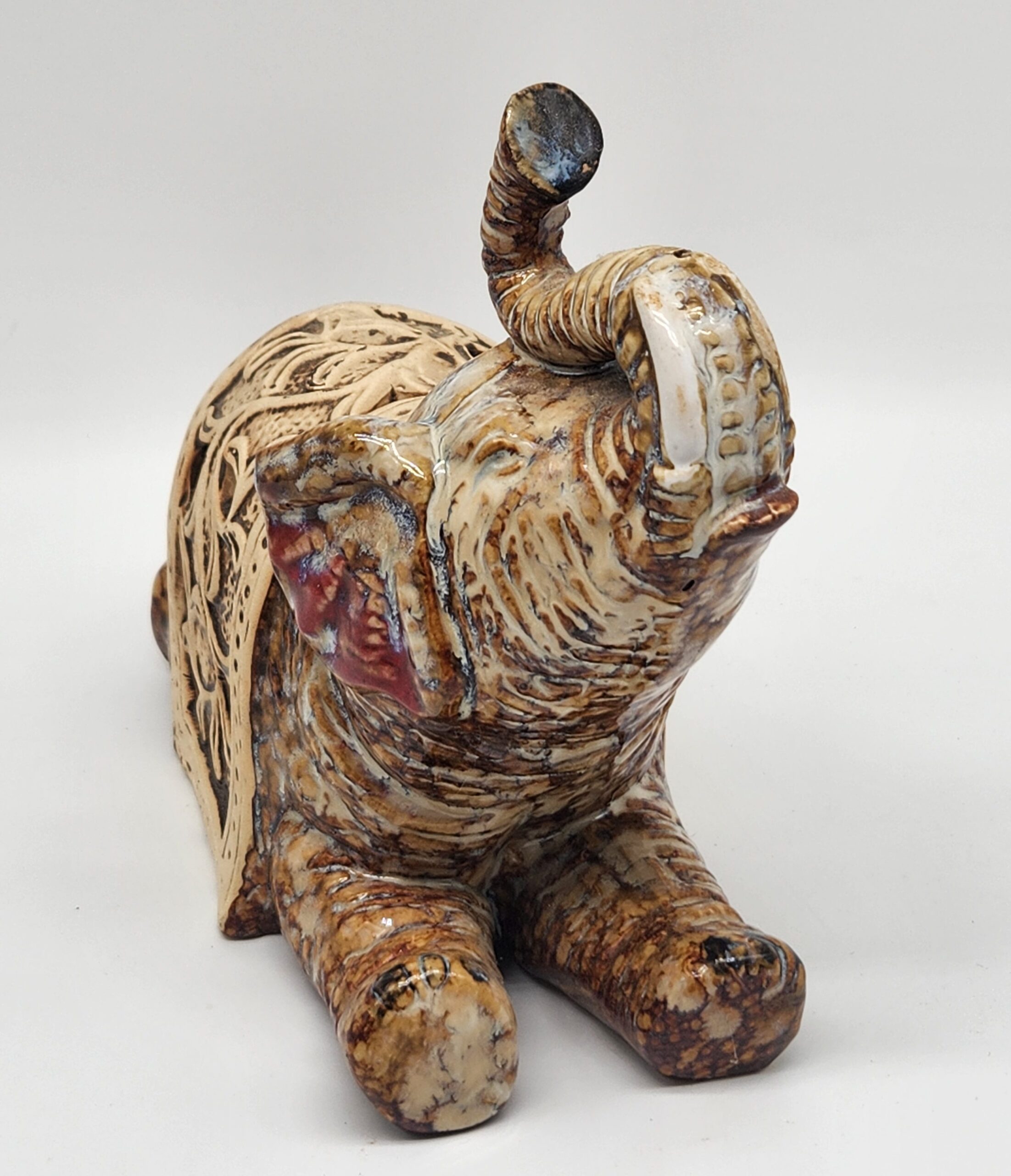 Bohemian Ceramic Elephant Statue Drip Glaze Trunk Up Lucky Decor Candle Holder - Image 4