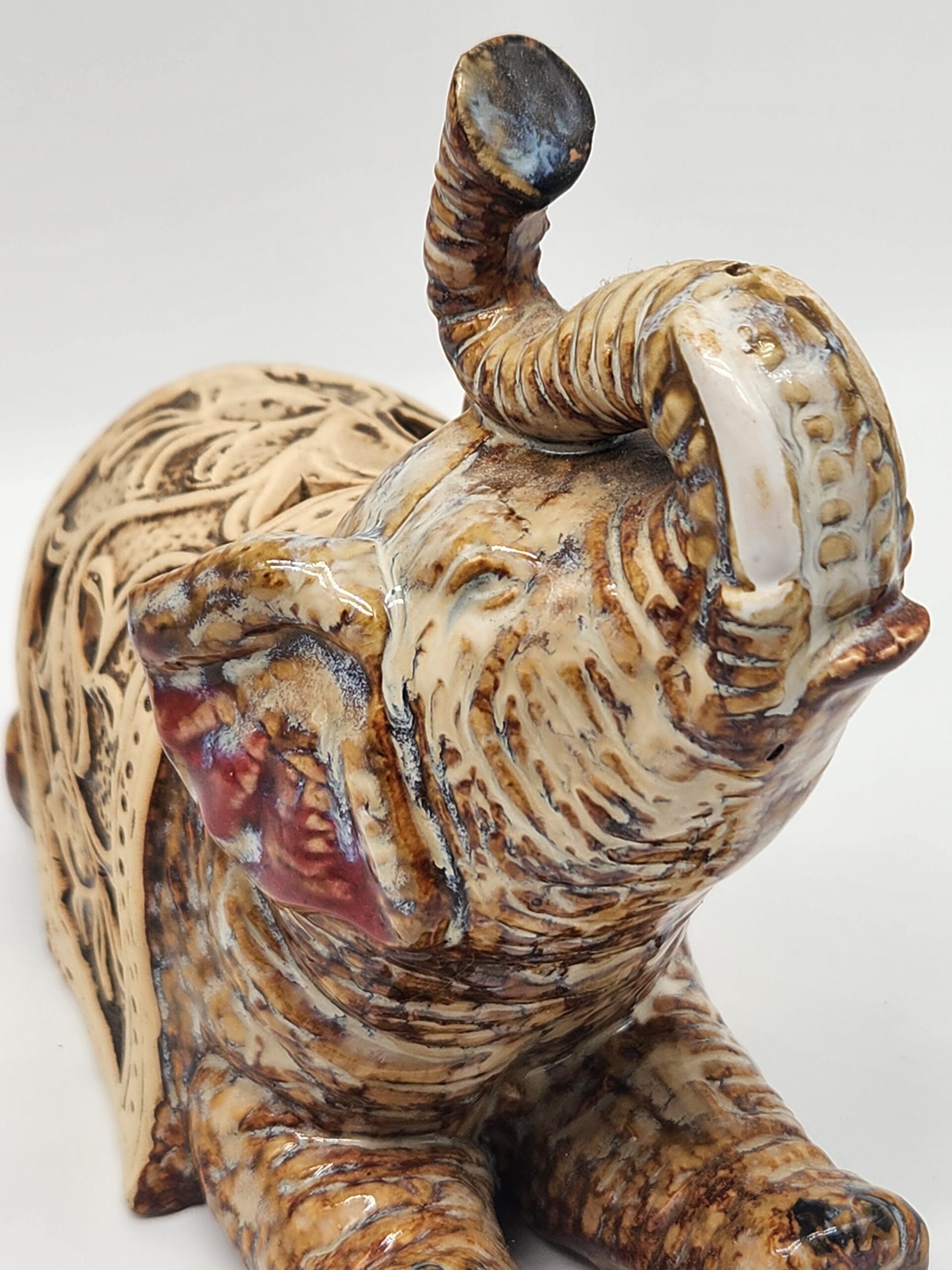 Bohemian Ceramic Elephant Statue Drip Glaze Trunk Up Lucky Decor Candle Holder - Image 5