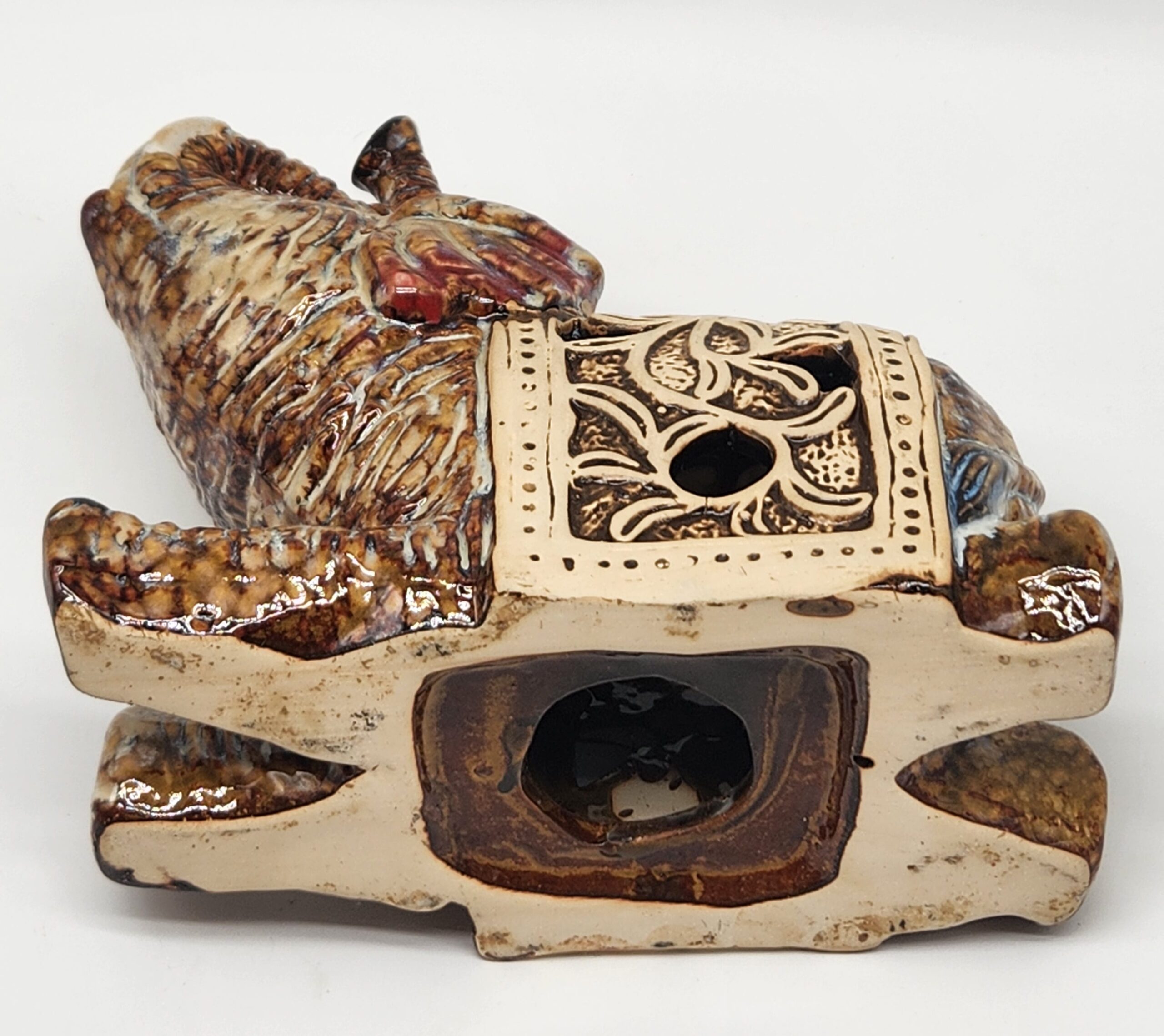 Bohemian Ceramic Elephant Statue Drip Glaze Trunk Up Lucky Decor Candle Holder - Image 7