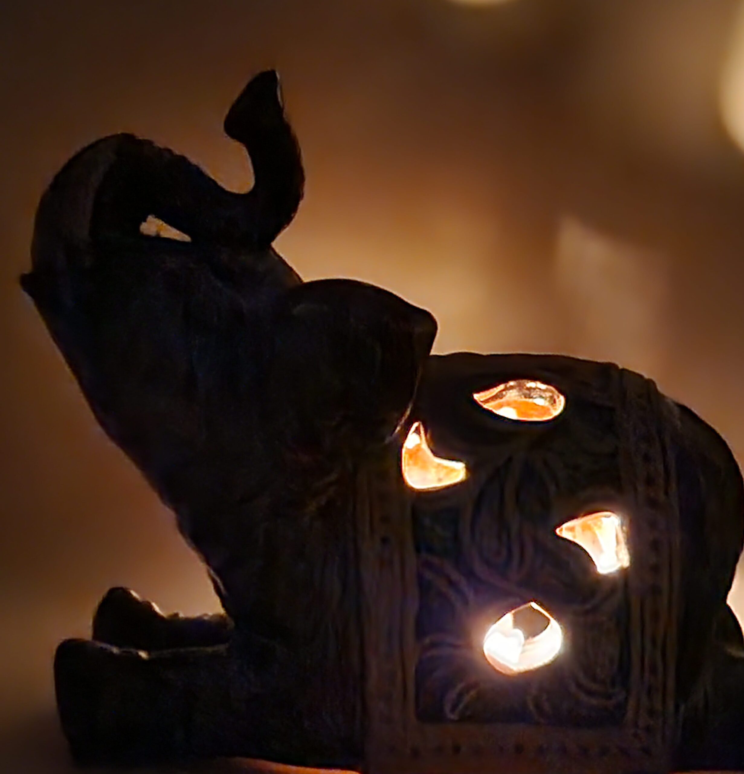 Bohemian Ceramic Elephant Statue Drip Glaze Trunk Up Lucky Decor Candle Holder - Image 9