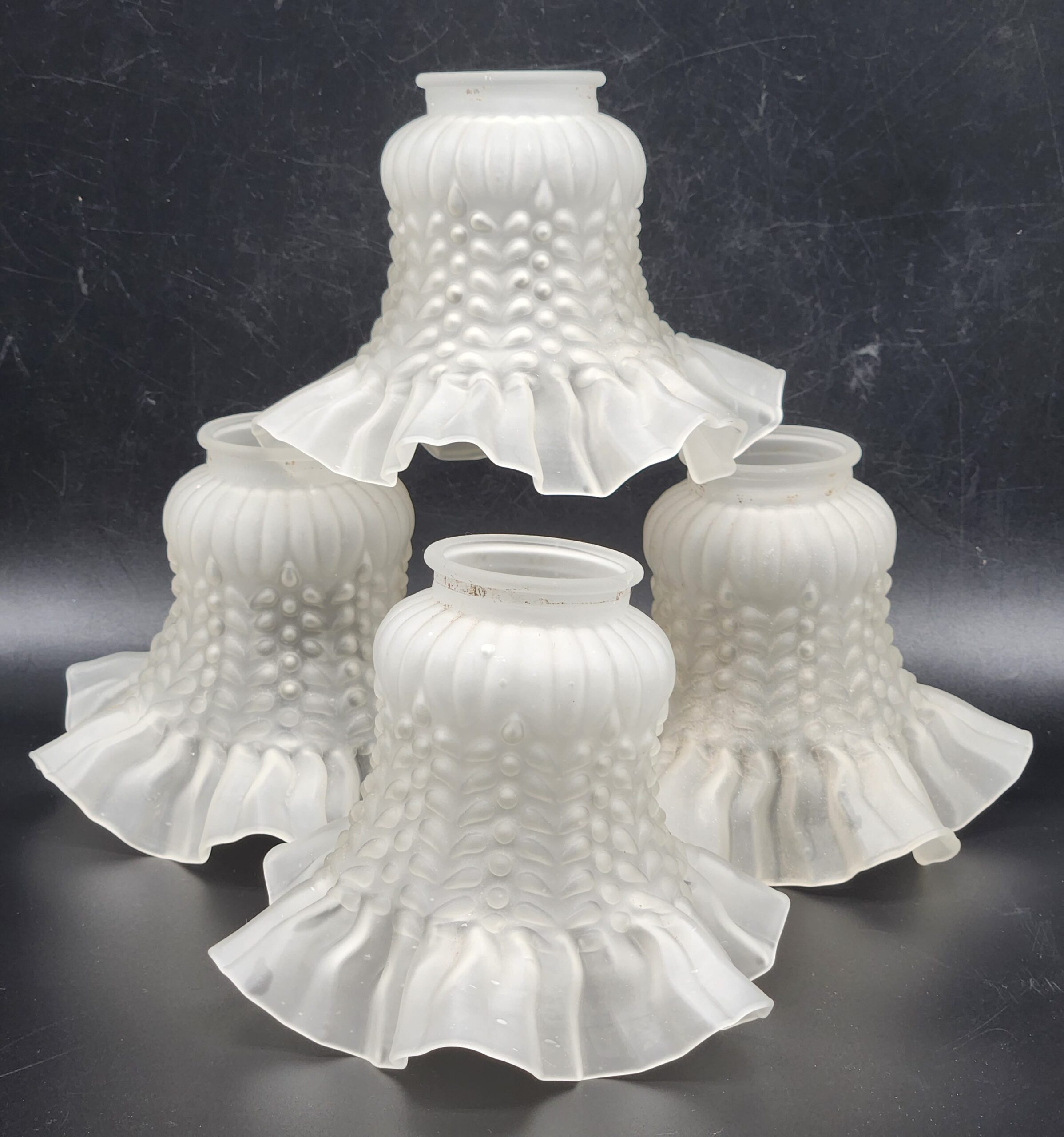 Vintage Ruffled Petticoat Frosted Glass Lamp Shades