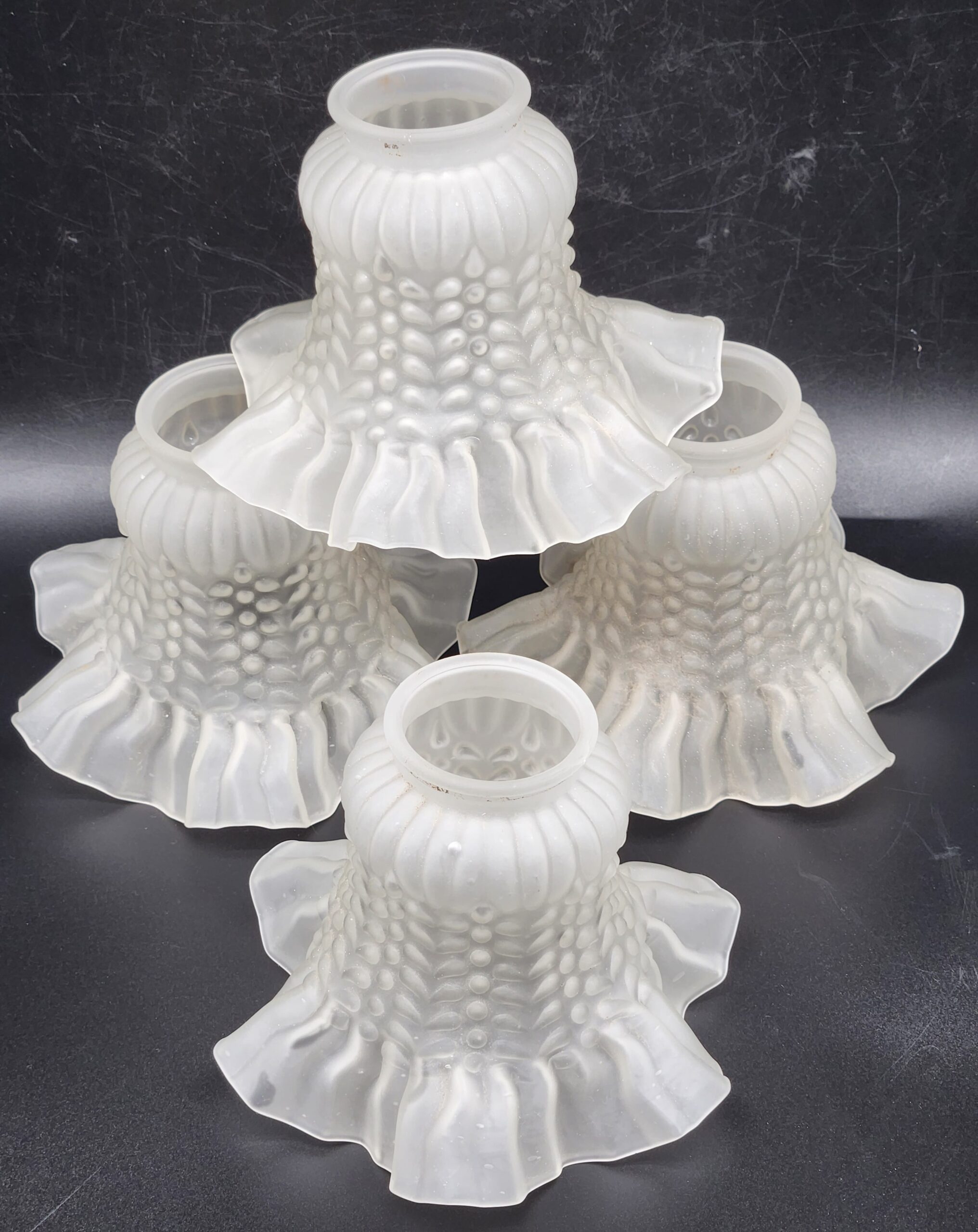 Vintage Ruffled Petticoat Frosted Glass Lamp Shades - Image 2