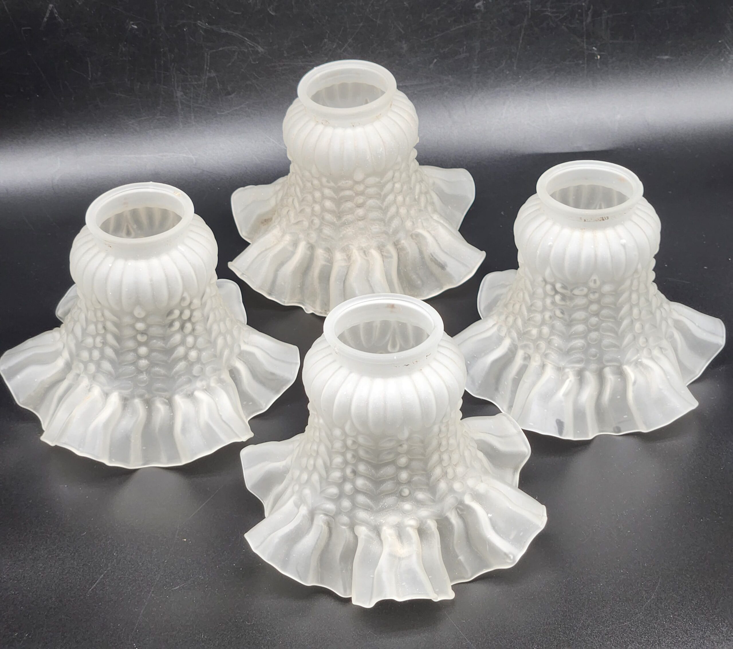 Vintage Ruffled Petticoat Frosted Glass Lamp Shades - Image 4