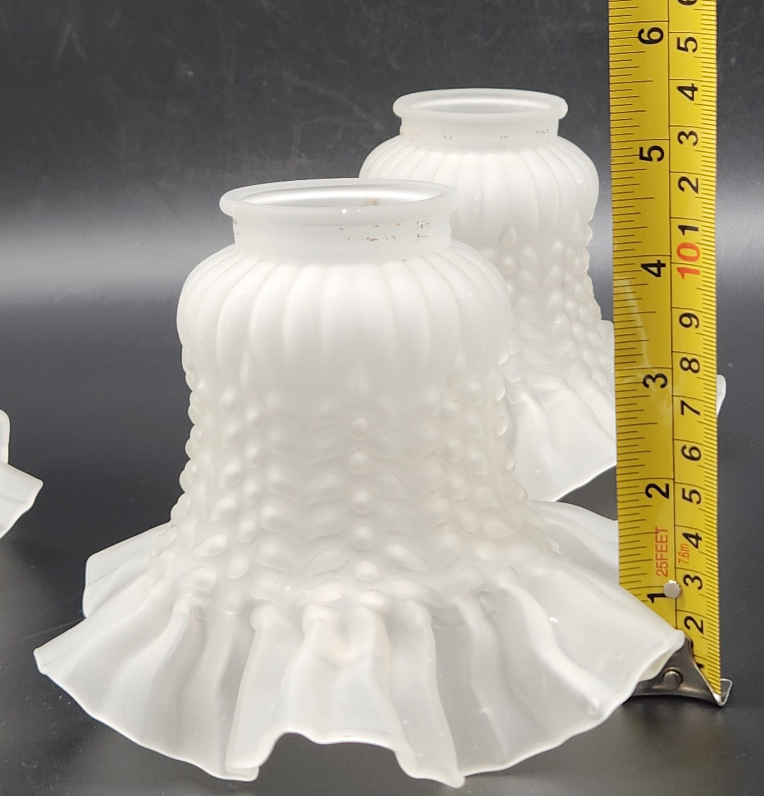 Vintage Ruffled Petticoat Frosted Glass Lamp Shades - Image 9