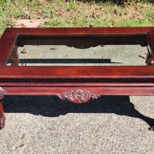 Chippendale-Style Glass Top Mahogany Coffee Table w/ Ball-and-Claw Feet