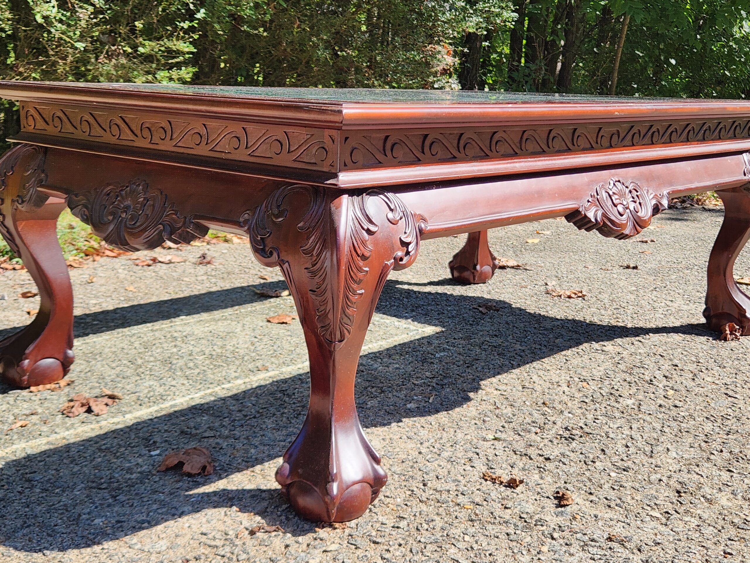 Chippendale-Style Glass Top Mahogany Coffee Table w/ Ball-and-Claw Feet - Image 4