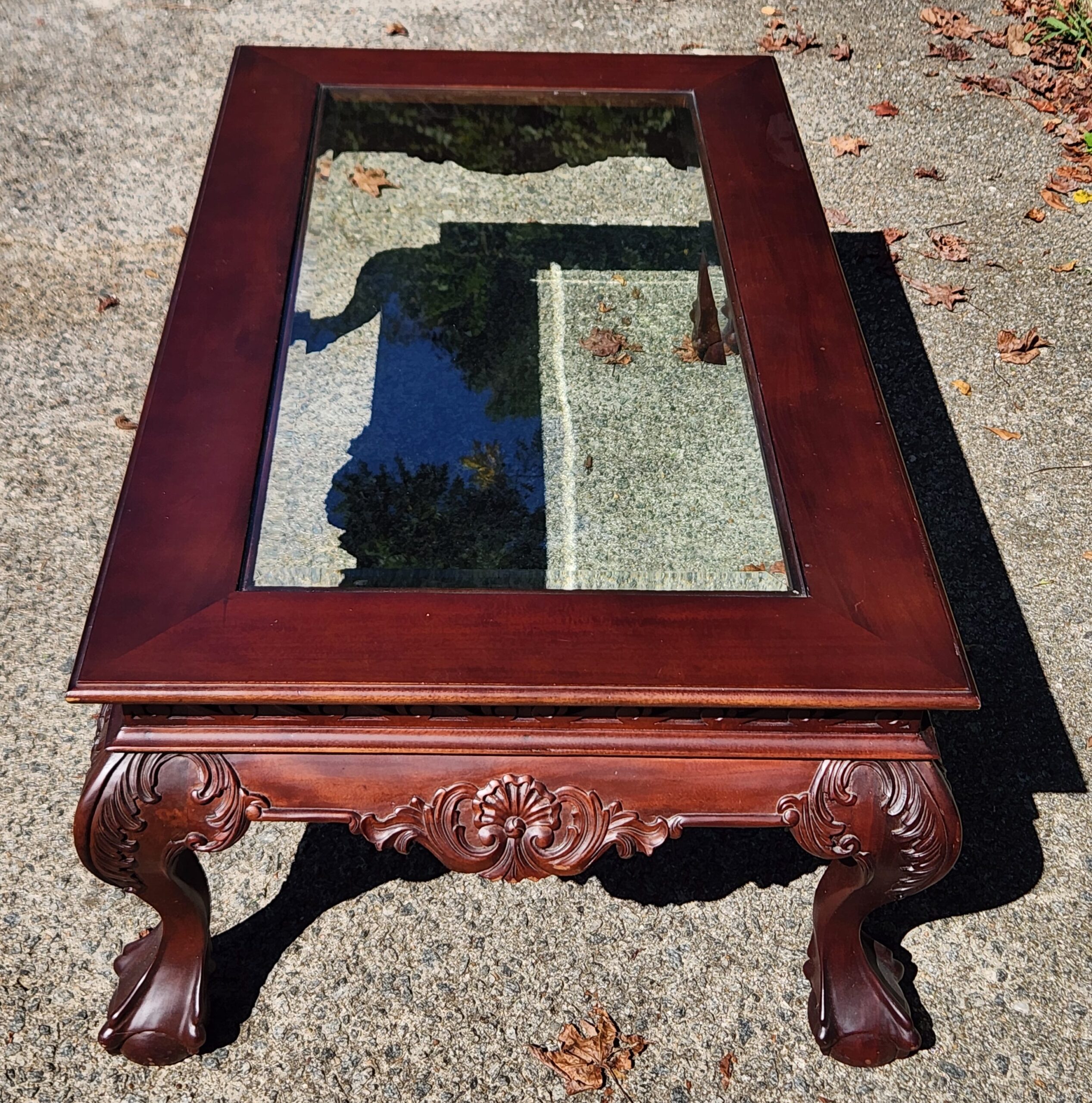 Chippendale-Style Glass Top Mahogany Coffee Table w/ Ball-and-Claw Feet - Image 5