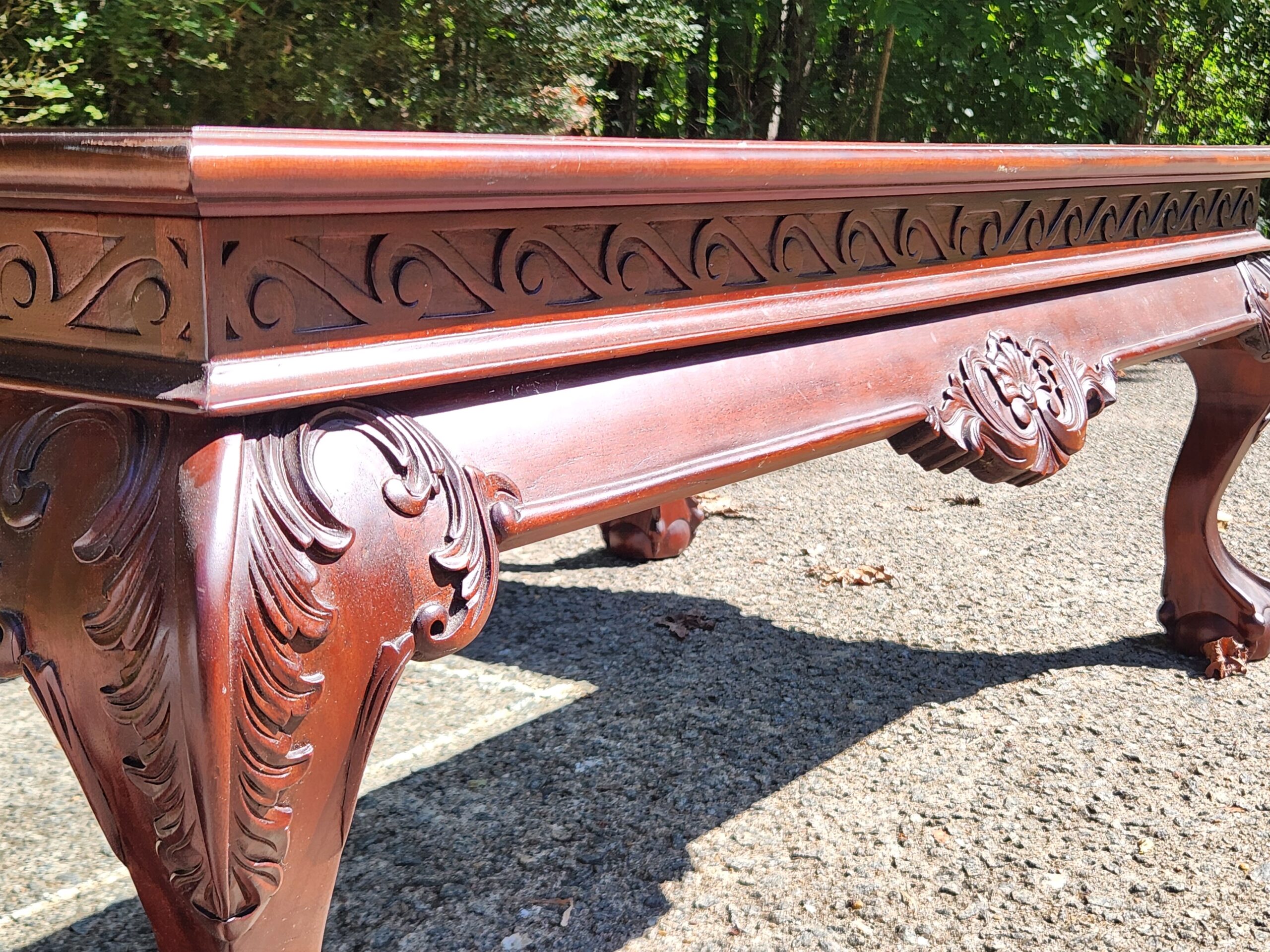 Chippendale-Style Glass Top Mahogany Coffee Table w/ Ball-and-Claw Feet - Image 6